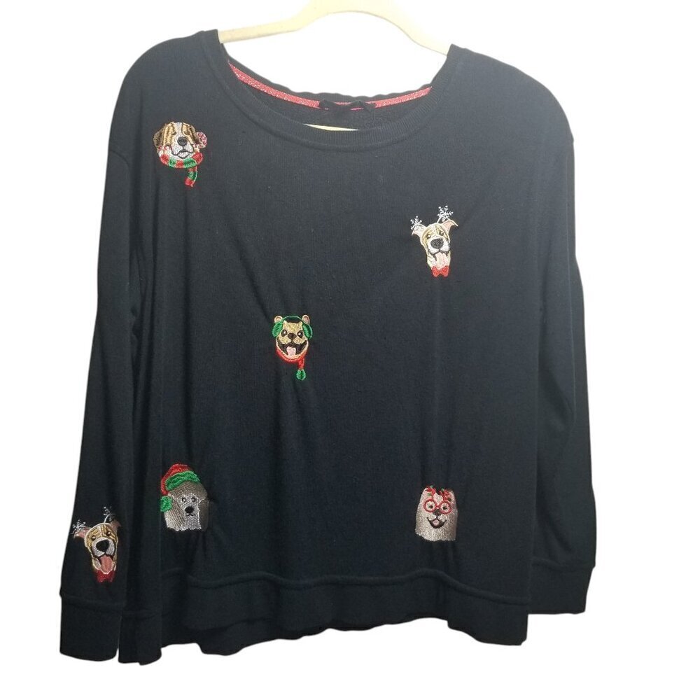 Jane & Delancey Women's Dog Embellished Black Top Sz L